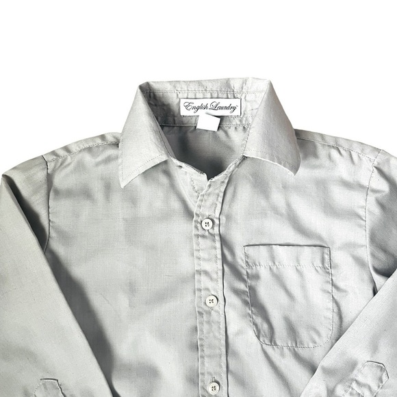 English Laundry dusk/medium gray button down shirt pocket collar round hem Boy 5 - Picture 2 of 10